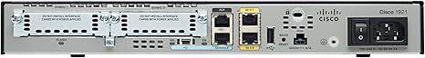 Cisco CISCO1921-SEC/K9 1921 Series Router with multiple Ethernet ports and status LEDs, shown on a desk setup.