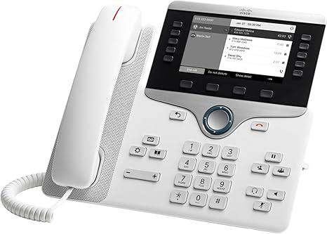 Black Cisco CP-8811-K9 IP Phone without power supply, featuring a sleek design and multiple line display, on a neutral background.