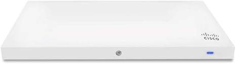 Cisco Meraki MR33 quad-radio Wi-Fi 6 access point with antenna, port, and mounting options for enterprise wireless networking.