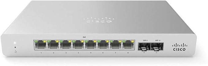 Cisco Meraki MS120-8LP enterprise switch bundle with 3-year license, featuring network ports and power over Ethernet (PoE).