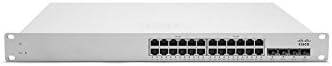 Cisco Meraki MS220-24P-HW network switch with 24 PoE ports and 5-year enterprise license, shown with front view and port layout.