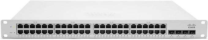 Cisco Meraki MS220-48 cloud-managed Layer 2 48-port Gigabit switch with multiple Ethernet ports and sleek design.