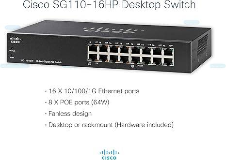 Cisco SG110-24 Desktop Switch with 24 Gigabit Ethernet (GbE) Ports plus 2 Combo mini-GBIC SFP , Limited Lifetime Protection (SG11016HPNA)