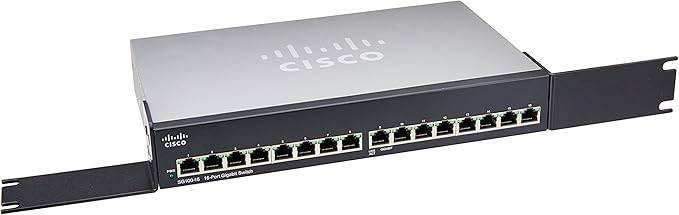 Cisco Small Business SG100-16 16-port Gigabit Ethernet switch with QOS, shown with ports and front panel.