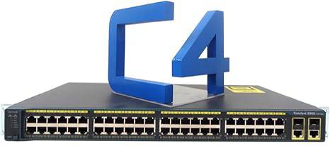 Cisco WS-C2960-48TC-L Catalyst managed Ethernet switch with 48 10/100Base-TX ports and 2 gigabit ports, shown with ports and ports labeled.
