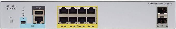 Cisco WS-C2960L-8PS-LL Catalyst switch with 8 Gigabit Ethernet ports, PoE, and 2 SFP ports, shown from the front.