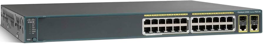 Cisco WS-C2960XR-24PS-I Catalyst 2960 Xr 24-port Gigabit Ethernet networking device, renewed, with ports and LED indicators visible