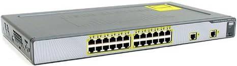 Cisco WS-CE500-24LC Catalyst Express 500-24LC switch with 24 Ethernet ports and LED status indicators, installed in a network rack.