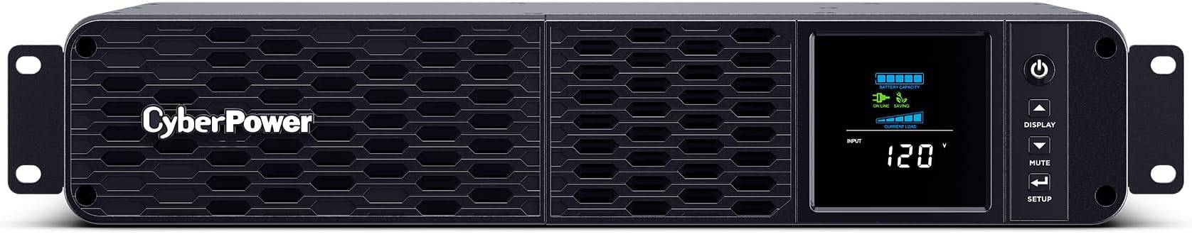 CyberPower CP1500PFCRM2U PFC Sinewave UPS system with 1500VA, 8 outlets, AVR, 2U rackmount, designed for power backup.