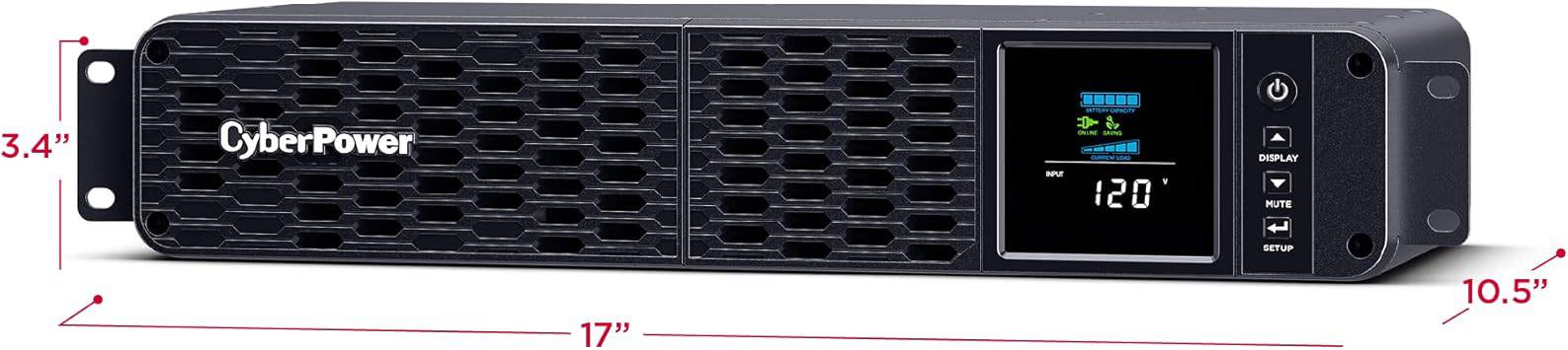 CyberPower CP1500PFCRM2U PFC Sinewave UPS System, 1500VA/1000W, 8 Outlets, AVR, Short Depth 2U Rackmount - CP1500PFCRM2U