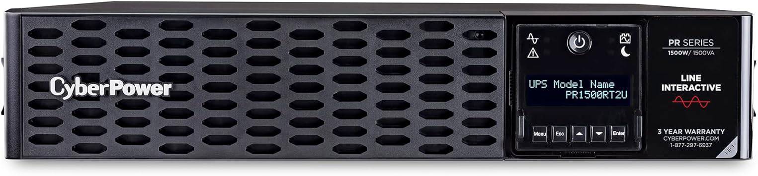 CyberPower PR1500RT2U Smart App Sinewave UPS system with 8 outlets, 1500VA/1500W, 2U rack/tower design, AVR technology