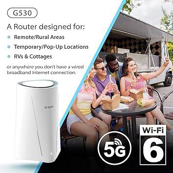 D-Link G530 5G NR AX3000 WiFi 6 Router with SIM Card Slot, Cellular Gateway, Optimized High-Gain Antennas, Dual-WAN Failover, AT&T and T-Mobile Certified - G530