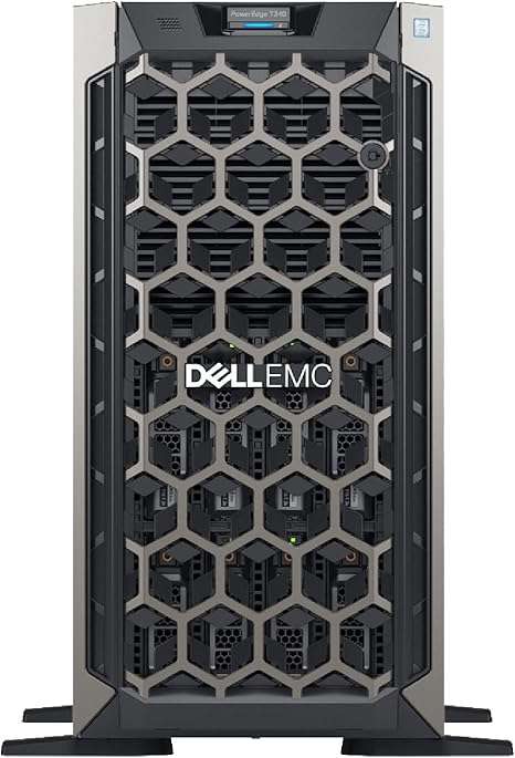 Dell PowerEdge T340 tower server with Intel Xeon E-2124, 32GB RAM, 16TB storage, Windows 2016, RAID, single PSU, renewed.