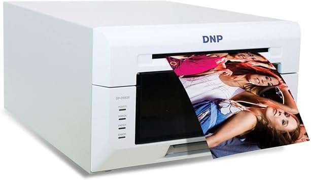 DNP DS620A professional photo printer by Beaver Computer showing the compact device with control panel and paper output tray.