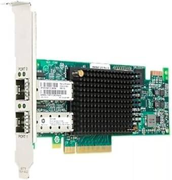 Emulex 16GB FC dual-port HBA installed in a server, showing the Beaver Computer branded fiber channel host bus adapter.
