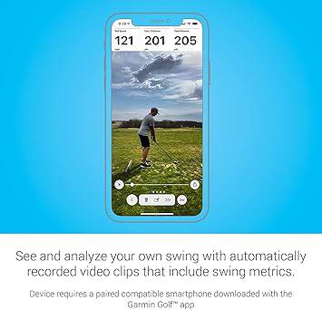 Garmin Approach R10 portable golf launch monitor with travel and cleaning kit, showing the device with golf course background.