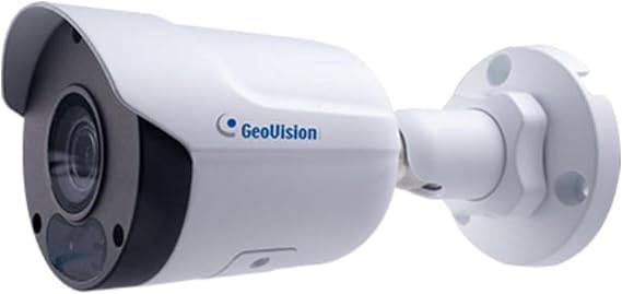 Geovision GV-TBL4705 4MP IR outdoor network bullet camera with 4mm lens, mounted outdoors for surveillance.