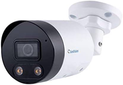 Geovision GV-TBL8804 8MP IR outdoor network bullet camera with 4mm lens, mounted outdoors for security surveillance.