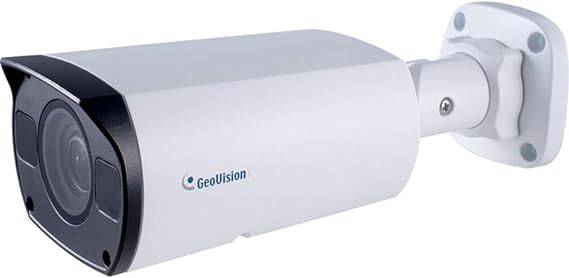 GeoVision GV-TBL8810 8MP network bullet camera with 164 ft night vision, 4.3x optical zoom, mounted on a wall and corner.