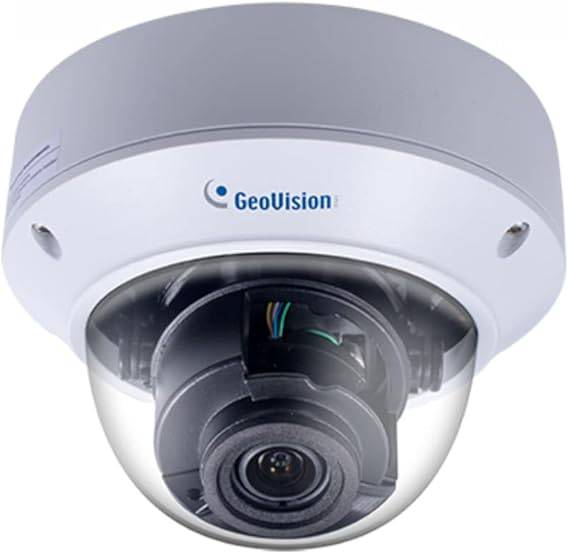 Beaver Computer Geovision GV-TVD8710 8MP outdoor dome camera with motorized varifocal lens, IR night vision, and PoE connection.