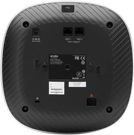 Hewlett Packard Enterprise Aruba AP-345 wireless access point with 3 Gbps speed, IEEE 802.11ac, mounted on a wall.