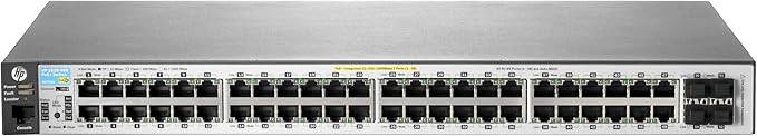 HP 2530 J9772A ProCurve 48-port Gigabit switch with multiple Ethernet ports, black rectangular network device for enterprise connectivity.