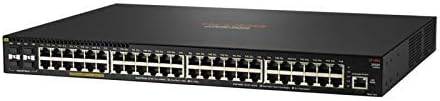 HP Aruba JL557A 48-port GBE PoE+ switch with 4 SFP ports, displayed in a professional network setup.