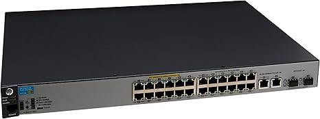 HP J9779A 2530-24-poe+ switch with 24 Ethernet ports and Power over Ethernet, shown with front view and port details.