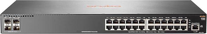 HP Aruba JL253A 2930F 24G 4SFP+ managed switch with 24 gigabit ports, 4 SFP+ uplinks, rack-mountable, L3 network device.