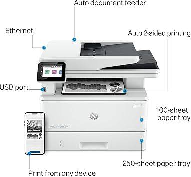 HP Laserjet Pro MFP 4101fdn Printer, Print, scan, Copy, fax, Fast speeds, Easy Setup, Mobile Printing, Advanced Security, Best for Small Teams, Ethernet/USB only