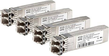 HP MSA 10Gb Short Range iSCSI SFP+ transceiver 4-pack by Beaver Computer, used for high-speed storage network connectivity.
