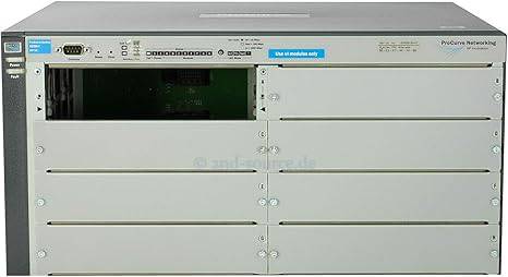 HP ProCurve 4208vl Switch Chassis with 8 expansion slots, shown in a professional network hardware setup.