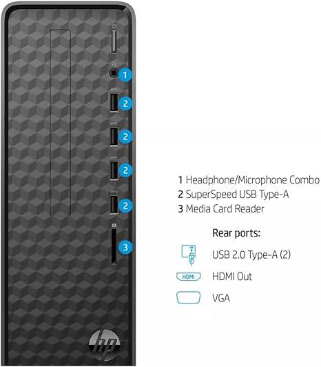 HP S01-aF Slim Desktop with Intel Celeron J4025, 8GB RAM, 256GB SSD, Bluetooth, WiFi, Windows 11 Home, renewed.