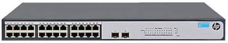 HPE HP 1420-24G-2SFP switch by Beaver Computer showing front panel with 24 Ethernet ports and 2 SFP fiber ports