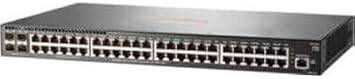 HPE Aruba 2930F 48G 4SFP switch with 48 Ethernet ports and SFP uplink ports, shown in a data center setting