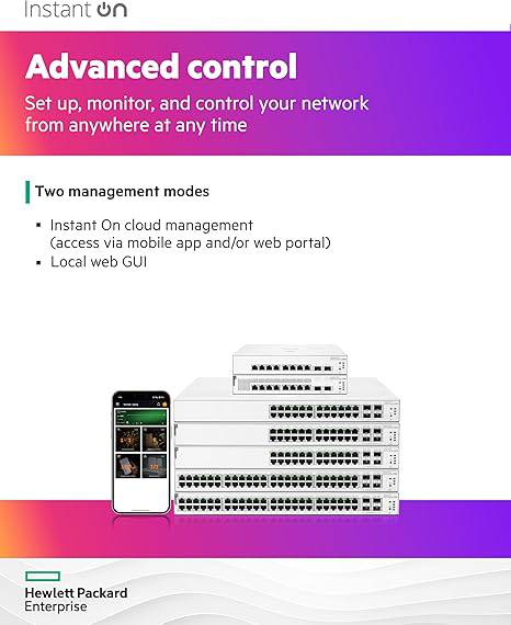 HPE Networking Instant On Switch Series 1930 24-Port Gb Smart-Managed Layer 2+ Ethernet Switch | 24x 1G | 4X SFP+ | US Cord (JL682A#ABA)