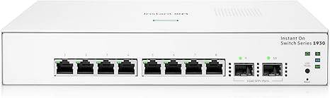 HPE Networking Instant On Switch Series 1930 8-Port Gigabit smart-managed Layer 2+ Ethernet switch with 8x 1G ports and 2x SFP ports.