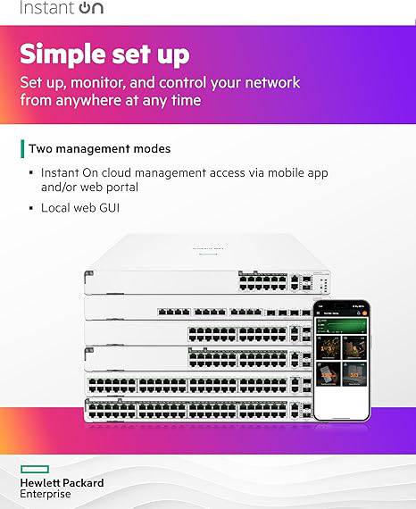 HPE Networking Instant On Switch Series 1960 24-Port Gb Smart-Managed Layer 2+ Ethernet Switch with PoE | 24x 1G | 2X 10GBase-T, 2X SFP+ | 20x CL4, 4X CL6 PoE 370W | Stackable | US Cord (JL807A#ABA)