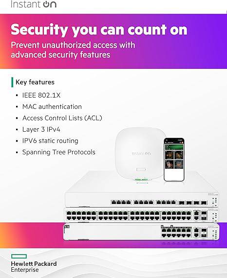 HPE Networking Instant On Switch Series 1960 24-port Gb smart-managed Ethernet switch with PoE, 10G ports, SFP+, stackable, US cord