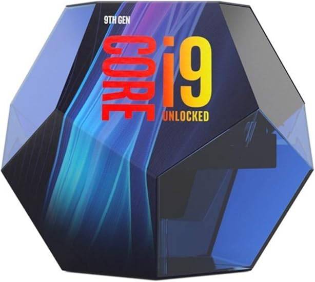 Intel Core i9-9900K Coffee Lake 9th Gen CPU with 16MB cache, 3.6GHz base, 5.0GHz turbo, for LGA 1151 socket.