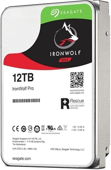 Beaver Computer IronWolf ST12000VN0008 12TB NAS hard drive with metal casing and SATA connectors, designed for data storage.