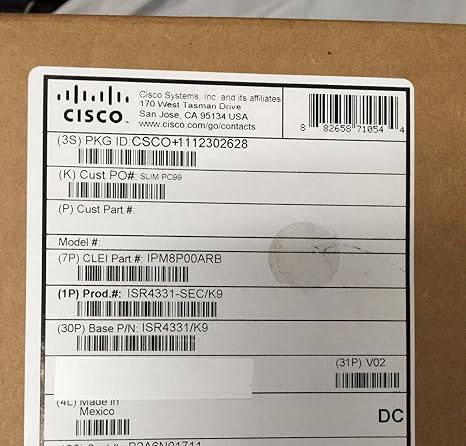 Sealed Cisco ISR 4331 Router model ISR4331-SEC/K9 for business networking, with ports and status indicators visible.
