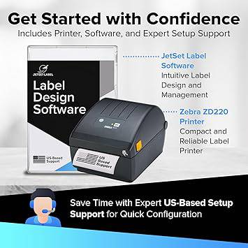 JetSet Label Zebra Label Printer ZD220 Direct Thermal | 203 DPI | ZD22042-D01G00EZ | USB Connectivity | Standard EZPL | 4 in Width - ZD22042-D01G00EZ