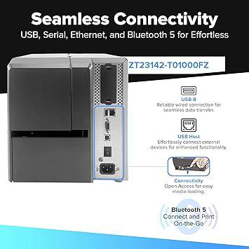 JetSet Label Zebra ZT231 (Zebra ZT230 Replacement) | Thermal Transfer & Direct Thermal 203 DPI | ZT23142-T01000FZ | USB, Serial, Ethernet, Bluetooth Connectivity, Tear Bar - ZT23142-T01000FZ