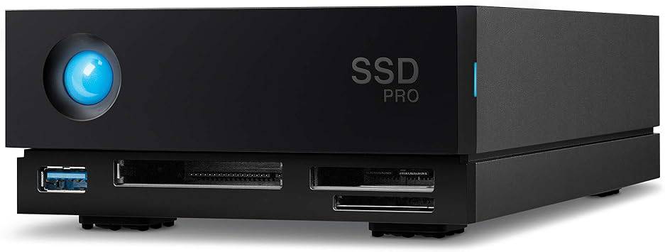 LaCie 1big Dock 2TB external Thunderbolt 3 SSD with FireCuda NVMe drive, suitable for Mac and PC desktop data recovery.