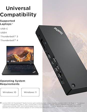 Lenovo ThinkPad Universal Thunderbolt 4 Dock, 4 Displays, Dynamic Power Charging up to 100W, Black - 40B00135US