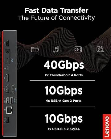 Lenovo ThinkPad Universal Thunderbolt 4 Dock, 4 Displays, Dynamic Power Charging up to 100W, Black - 40B00135US