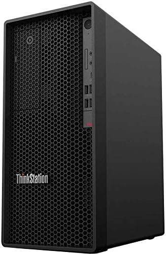Lenovo ThinkStation P340 workstation with Intel i9-10900K, 32GB RAM, 1TB SSD, NVIDIA Quadro P2200, tower in Raven Black.