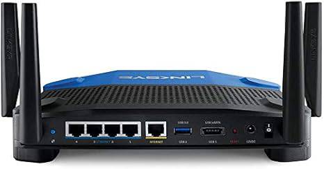 Linksys WRT3200ACM: AC3200 Dual-Band Gigabit Wi-Fi Router, Beamforming Tri-Stream Wireless Signal, Ethernet Ports, MU-MIMO (Black, Blue)