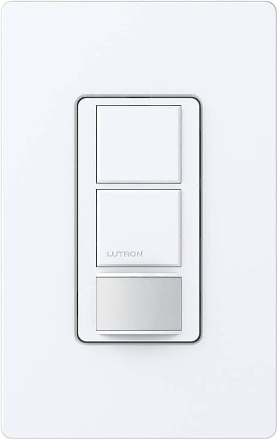 Lutron Maestro single pole dual-circuit occupancy sensing switch in white, 6-amp, installed on a wall.